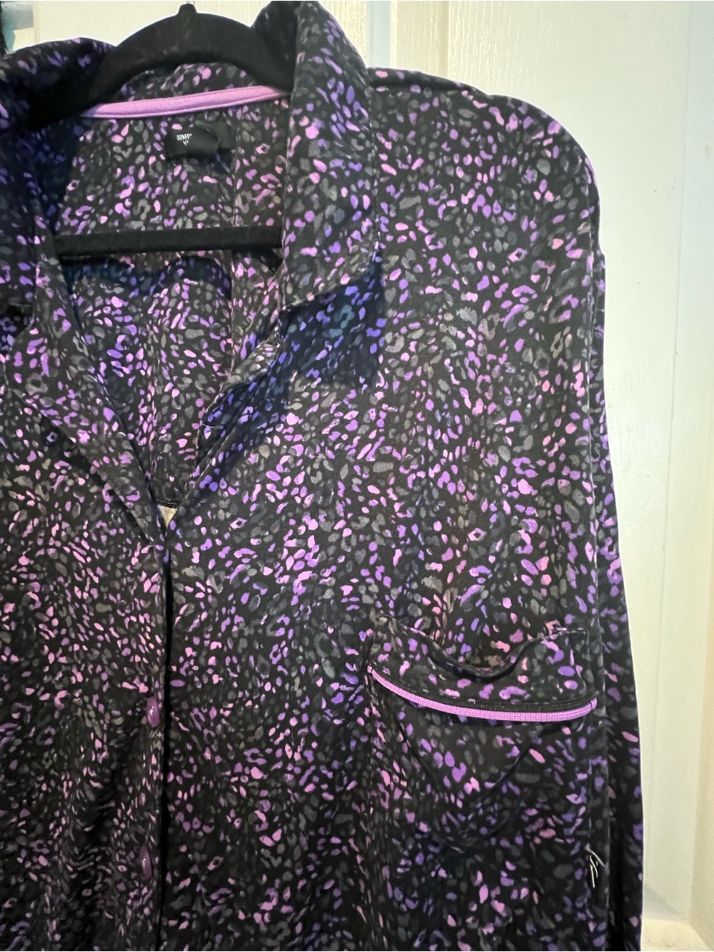 2 Pc Purple💜Printed Pajama Set - Button-Down Top & Pants, Simply Vera - Picture 4 of 14